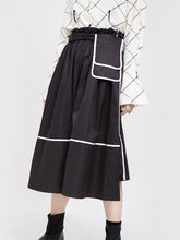 Women High Waist Color Block Casual Skirt