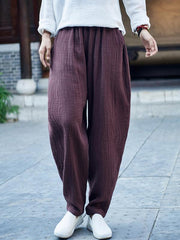 Comfortable Coffee&Black Ramie Cotton Casual Pants