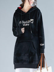 Loose Velvet Embroidered Split-Side Hoodie