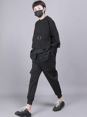 Black Loose Casual Elastic Waist Pocket Pants