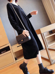 Loose Solid Knitting Hoodie Midi Dress