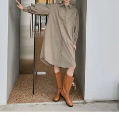 Casual Solid Color Shawl Shirt Dress