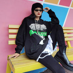 Hand Drawn Doodle Loose Hooded Sweatshirt