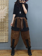 Loose Color-Block Corduroy Pants