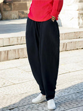 Comfortable Coffee&Black Ramie Cotton Casual Pants