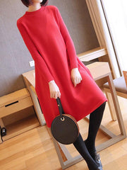 Loose Solid Round-Neck Knitting Sweater Dress
