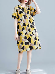 Casual Ramie Cotton Printed Midi Dress