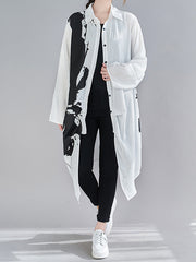 Women Large Size Long Sleeves Printed Blouse Dress