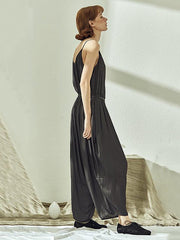 Black Loose Split-joint Sleeveless Jumpsuits