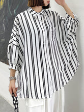Half Sleeves Striped Loose Simple Blouse