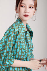 Women Retro Print Loose Casual Shirt Dress