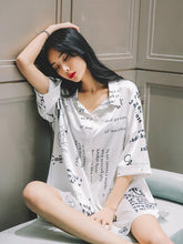 Cropped Lettered Print Loose V-Neck Shirt Pajamas