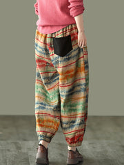 Women Retro Printed And Dyed Casual Pants
