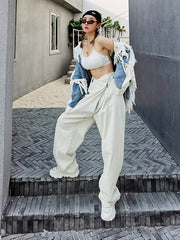 Women Solid Color Irregular Casual Pants