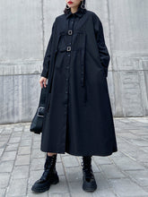 Women Lapel Solid Color Long Sleeve Loose Dress