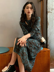 Maple Printed Long Sleeve Skinny Midi Dress