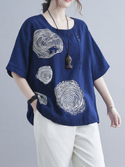 Women Irregular Print Casual Loose T-Shirt