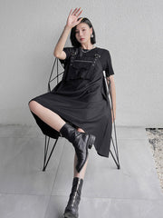 Black Loose Casual Loose Midi Dress