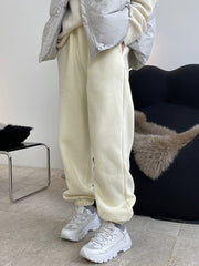 High-Waisted Drawstring Solid Color Fleece Pants