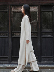 Ethnic Style Single-Breasted Stand-Collar Midi Dress