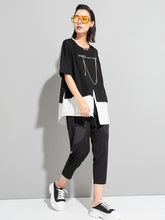 Simple Irregular Solid Splicing False Two T-Shirt