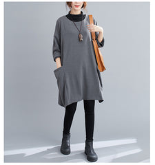 Women High Neck Simple Loose Dress