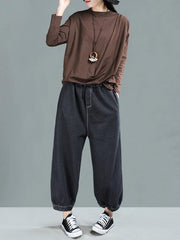 Ramie Cotton Solid Simple Shirt Top