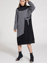 Women Large Pocket High Neck Casual Dress