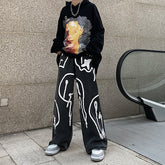 Retro Jeans Print Graffiti Wide-Leg Denim Pants