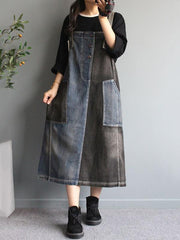 Contrast Color Spliced Jean Sleeveless Dress