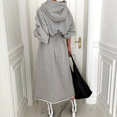 Casual High Waist Hooded Drawstring Midi Dress