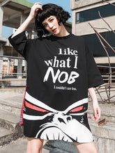 Women Letter Cartoon Stitching Contrast Color Fake Two Piece Dress