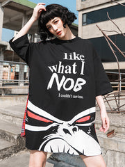 Women Letter Cartoon Stitching Contrast Color Fake Two Piece Dress