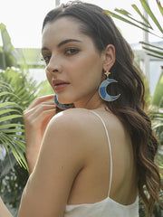 Split-color Crescent Knitting Earrings