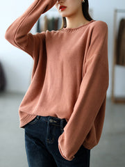 Women Retro Loose All Match Round Neck Sweater