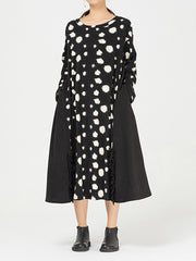 Polka-Dot Split-Joint Long Sleeves Midi Dress