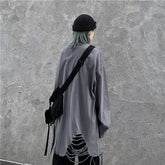 Women Solid Color Ripped Casual Blouse