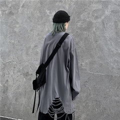 Women Solid Color Ripped Casual Blouse