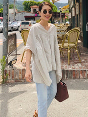 Women Loose And Irregular Casual Pullover Bat Sleeve T-Shirt