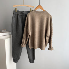 Women Retro Round Neck Loose Pullover Sweater