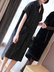 Loose Striped Shirt High-Low Dress