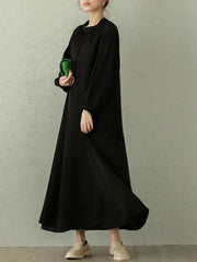 Loose Solid Color Long Sleeve A-Line Maxi Dress