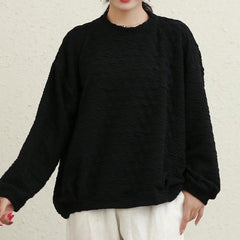 Loose Literary Round Neck Plaid Long Sleeve Sweatshirt