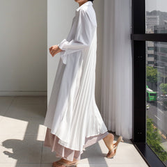 Loose Over Knee Pleated Ruffled Collar Solid Color Dress