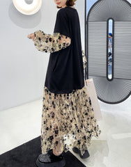 V-Neck Floral Split-Joint Long Sleeves Maxi Dress