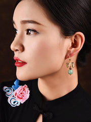 Gold Leaf Green Apple Jewel Pendant Earrings