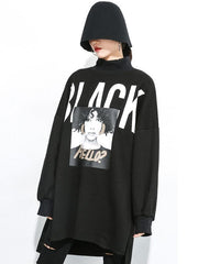 Printed Velet Loose Irregular Sweatshirt