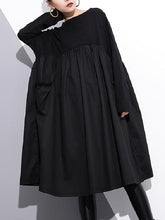 Loose Black Split-joint Long Sleeves Dress