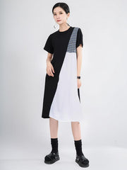 Loose Contrast Color Splicing A-Line Dress