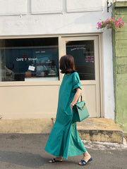 Women Solid Color Round Neck Loose Dress